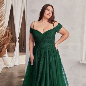 NEW LONG FORMAL OFF SHOULDER A-LINE TULLE DRESS EMBROIDERED WITH LACE CD C154C